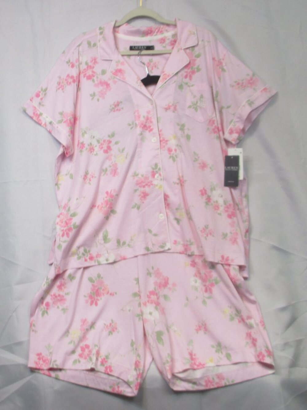 NWT Lauren Ralph Lauren Womens 3X Floral Pajama Set Short Sl Top Bermuda Shorts